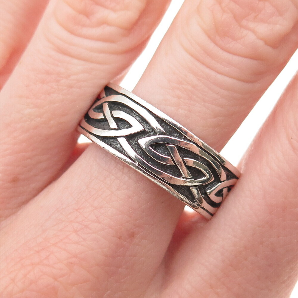 925 Sterling Silver Vintage Celtic Knot Oxidized Band Ring Size 12.25